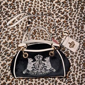 NWT Juicy Couture Velour Classic Scottie Dogs Liquorice Crystal Satchel